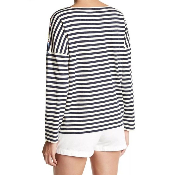 J Crew | Michael De Feo Striped T-shirt Size S Blue Floral Crewneck Long Sleeves - Picture 3 of 11
